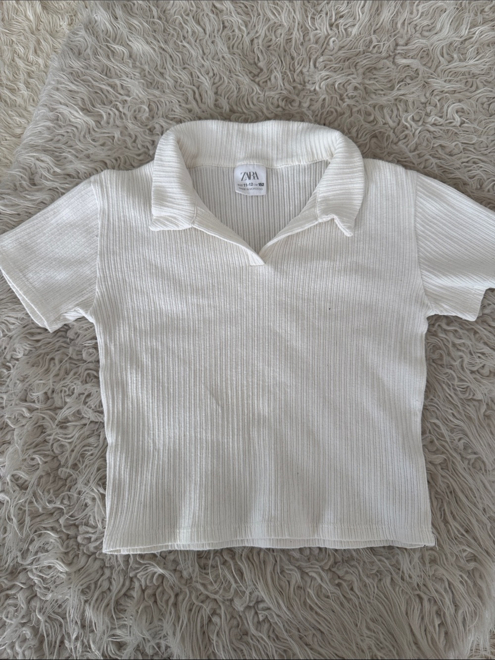 Zara Kids White Ribbed Polo Top